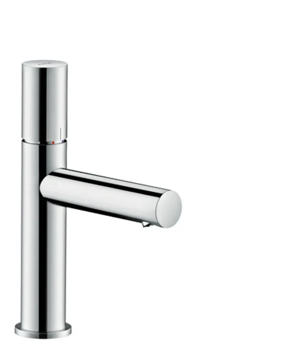 Einhebel-Waschtischmischer in Chrom von AXOR, mit durchgehendem Griff und seitlichem Bedienhebel zur regulierten Wasserabgabe.